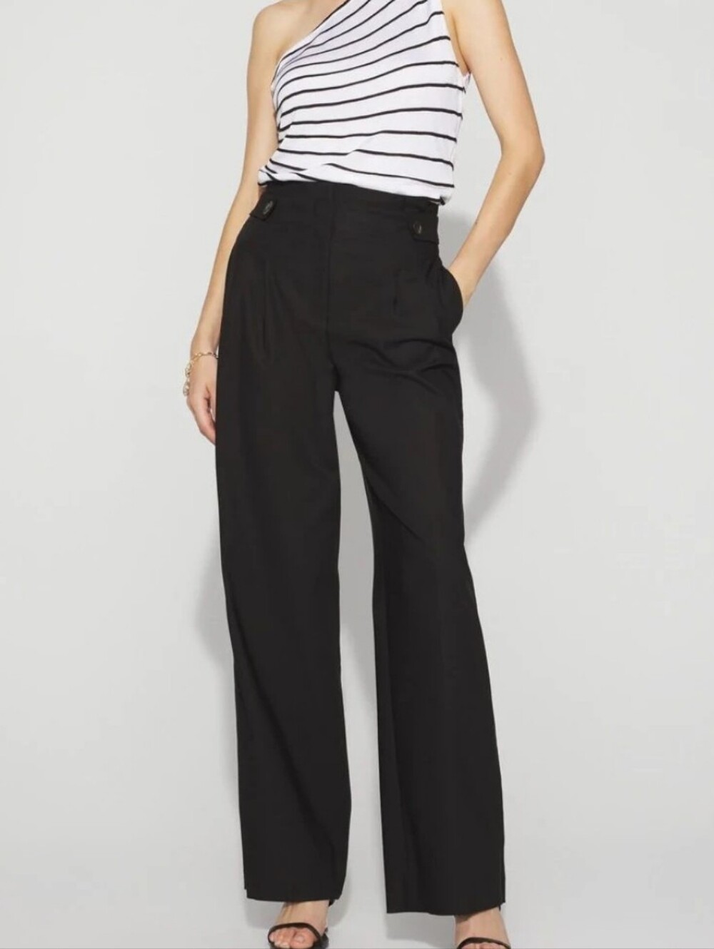 White House Black Market Tab Waist Wide Leg Pants - Black Size 6
